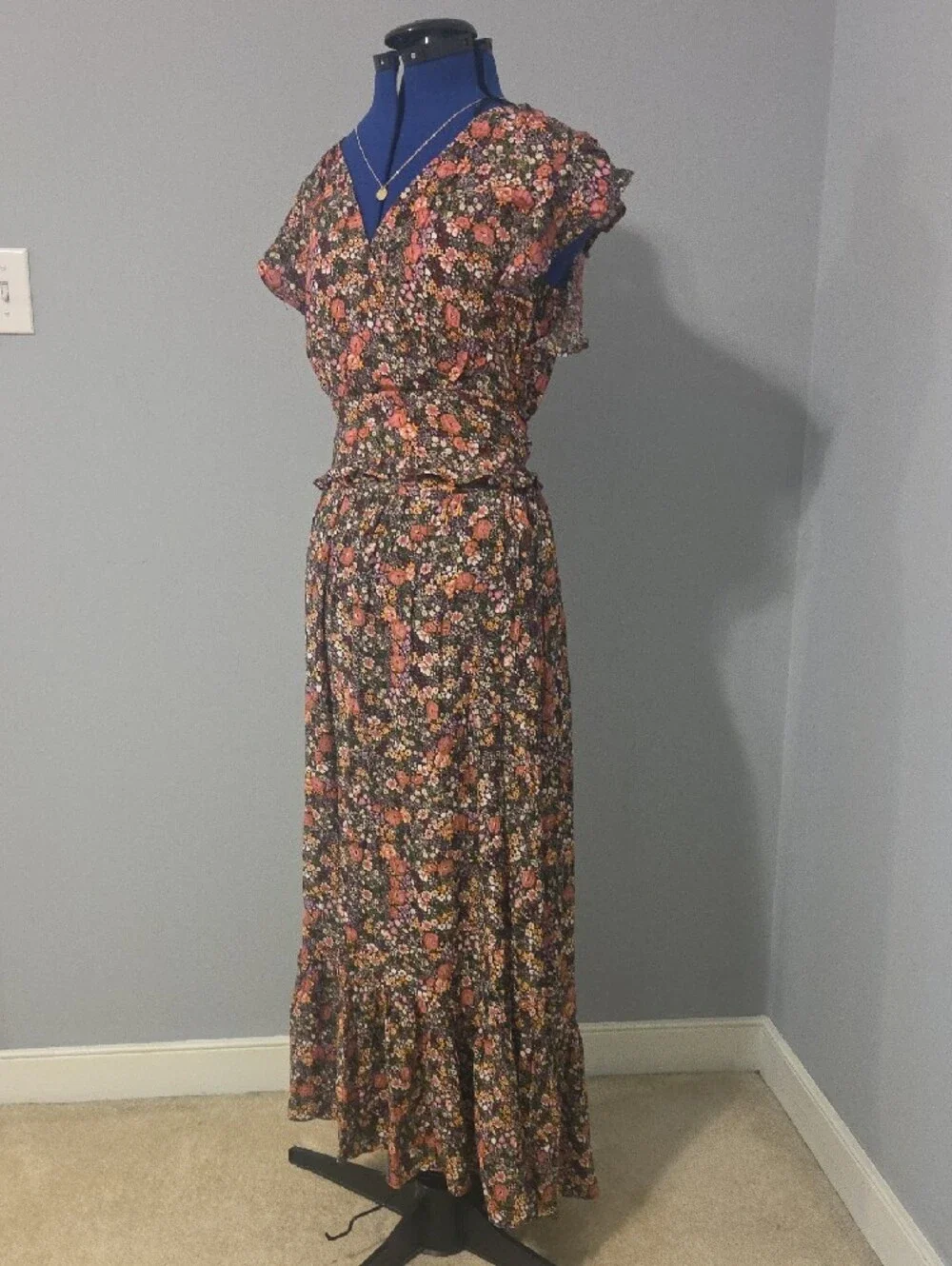 Jessica Simpson Maxi Skirt And Top with Black and Orange Floral Print